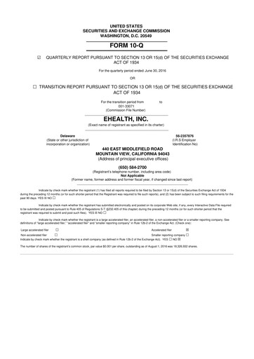 Miniature eHealth 10-Q Rapport trimestriel  