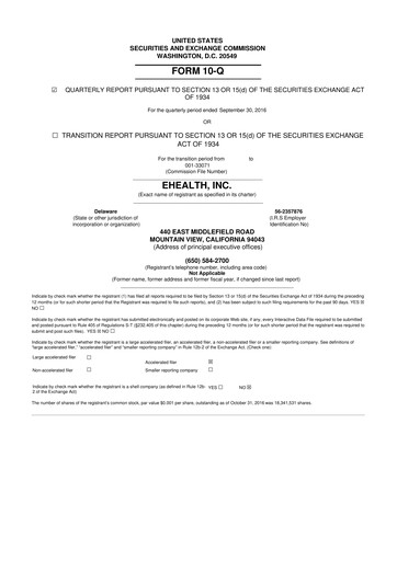 Miniature eHealth 10-Q Rapport trimestriel  