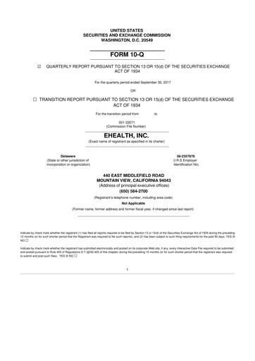 Miniature eHealth 10-Q Rapport trimestriel  