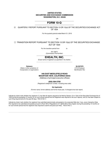 Miniature eHealth 10-Q Rapport trimestriel  