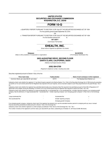 Miniature eHealth 10-Q Rapport trimestriel  