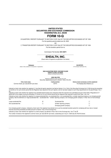 Miniature eHealth 10-Q Rapport trimestriel  