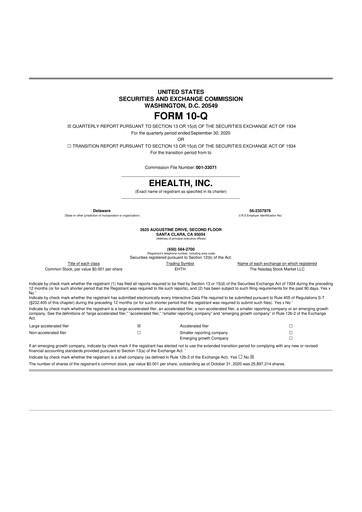 Miniature eHealth 10-Q Rapport trimestriel  