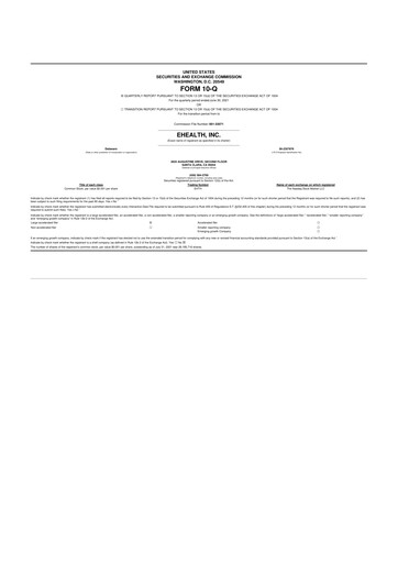 Miniature eHealth 10-Q Rapport trimestriel  