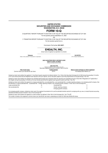 Miniature eHealth 10-Q Rapport trimestriel  