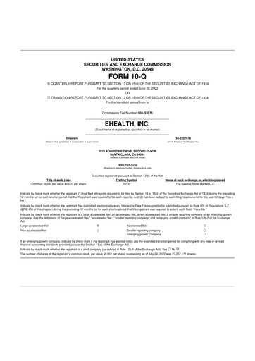 Miniature eHealth 10-Q Rapport trimestriel  