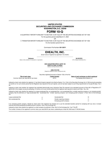 Miniature eHealth 10-Q Rapport trimestriel  