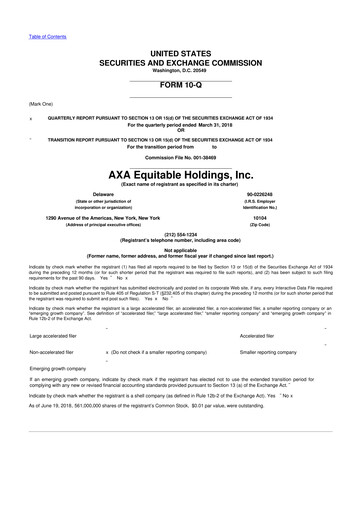 Thumbnail Equitable Holdings
 10-Q Quarterly Report FY2018 