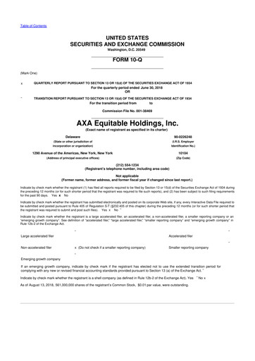 Thumbnail Equitable Holdings
 10-Q Quarterly Report FY2018 
