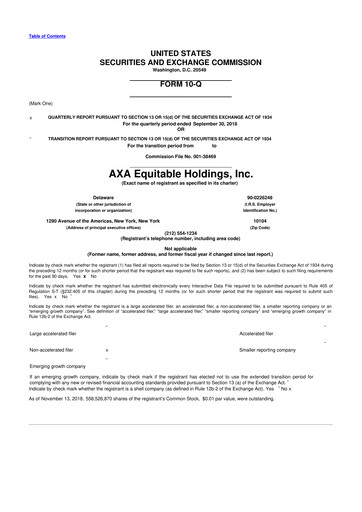Thumbnail Equitable Holdings
 10-Q Quarterly Report FY2018 