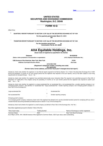 Thumbnail Equitable Holdings
 10-Q Quarterly Report FY2019 