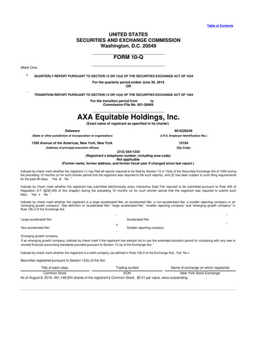 Thumbnail Equitable Holdings
 10-Q Quarterly Report FY2019 