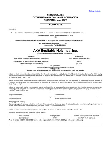 Thumbnail Equitable Holdings
 10-Q Quarterly Report FY2019 