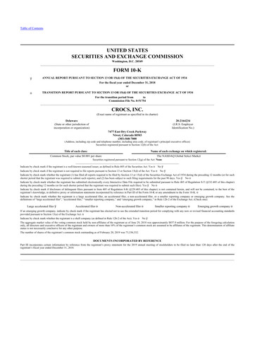 Thumbnail Crocs 10-K Annual Report 2018