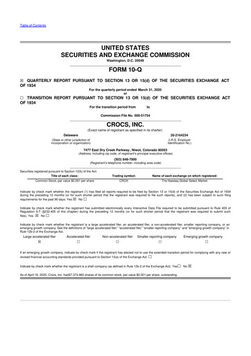 Thumbnail Crocs 10-Q Quarterly Report FY2020 