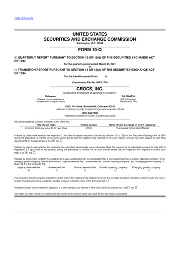 Thumbnail Crocs 10-Q Quarterly Report FY2021 