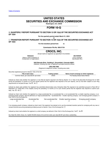 Thumbnail Crocs 10-Q Quarterly Report FY2024 