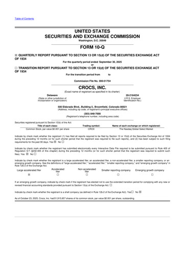 Thumbnail Crocs 10-Q Quarterly Report FY2025 