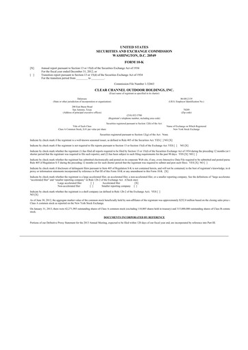 Thumbnail Clear Channel Outdoor
 10-K Annual Report 2012