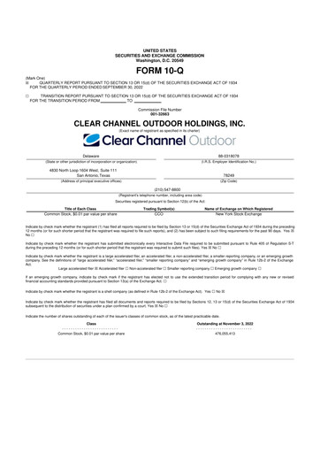 Thumbnail Clear Channel Outdoor
 10-Q Quarterly Report FY2022 