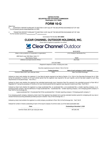 Thumbnail Clear Channel Outdoor
 10-Q Quarterly Report FY2025 