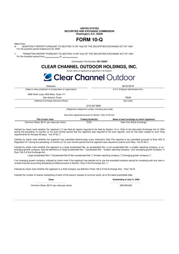 Miniature Clear Channel Outdoor
 10-Q Rapport trimestriel 2026 