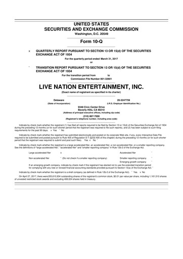 Thumbnail Live Nation
 10-Q Quarterly Report FY 