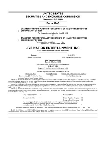 Thumbnail Live Nation
 10-Q Quarterly Report FY2019 