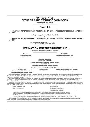 Thumbnail Live Nation
 10-Q Quarterly Report FY2019 