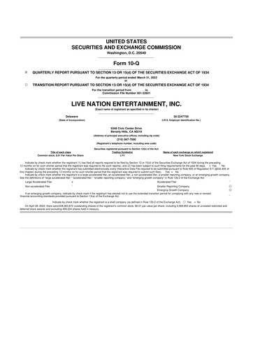 Thumbnail Live Nation
 10-Q Quarterly Report FY2022 