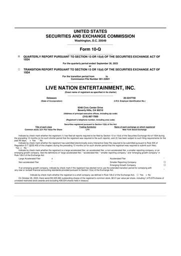 Thumbnail Live Nation
 10-Q Quarterly Report FY2023 