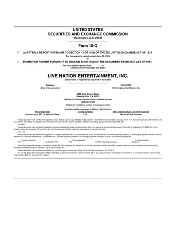 Vorschaubild Live Nation
 10-Q Quartalsbericht 2026 