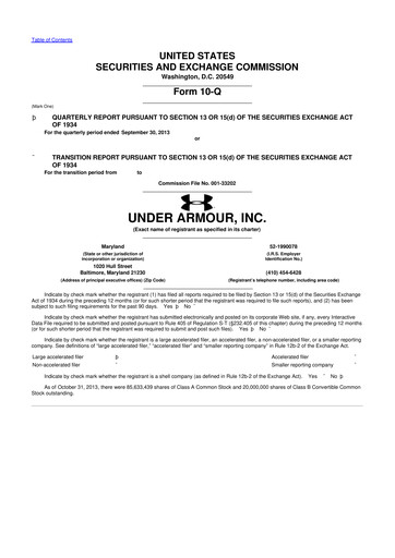Thumbnail Under Armour
 10-Q Quarterly Report FY2013 
