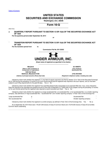 Thumbnail Under Armour
 10-Q Quarterly Report FY2014 