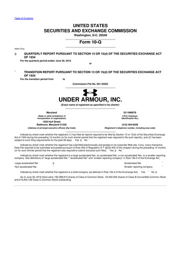 Thumbnail Under Armour
 10-Q Quarterly Report FY2016 