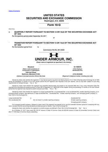 Thumbnail Under Armour
 10-Q Quarterly Report FY2017 