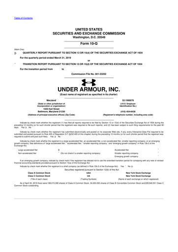 Thumbnail Under Armour
 10-Q Quarterly Report FY2019 