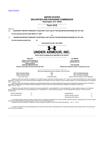 Thumbnail Under Armour
 10-Q Quarterly Report FY2019 