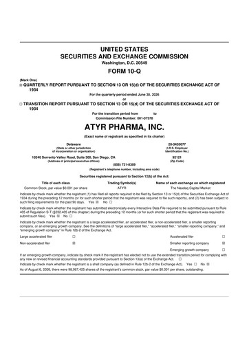 Vorschaubild aTyr Pharma 10-Q Quartalsbericht 2026 