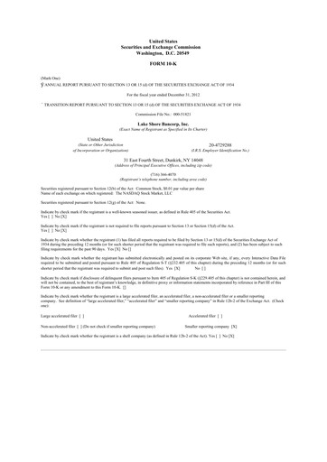 Thumbnail Lake Shore Bancorp 10-K Annual Report 2012