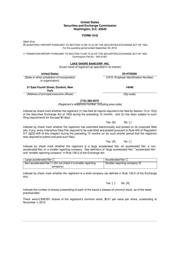 Thumbnail Lake Shore Bancorp 10-Q Quarterly Report FY2014 