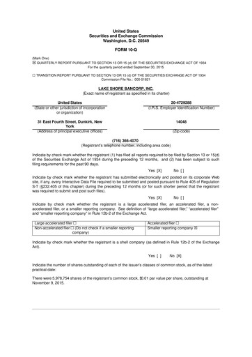 Thumbnail Lake Shore Bancorp 10-Q Quarterly Report FY2015 