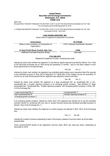 Thumbnail Lake Shore Bancorp 10-Q Quarterly Report FY2018 