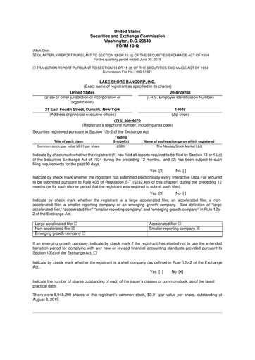 Thumbnail Lake Shore Bancorp 10-Q Quarterly Report FY2019 