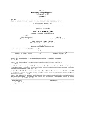 Thumbnail Lake Shore Bancorp 10-K Annual Report 2019