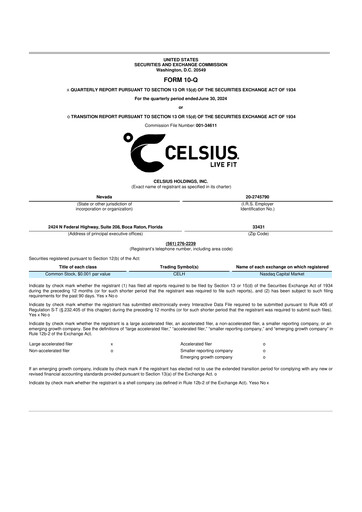 Thumbnail Celsius Holdings
 10-Q Quarterly Report FY2024 