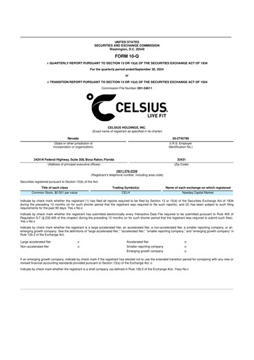 Thumbnail Celsius Holdings
 10-Q Quarterly Report FY2024 
