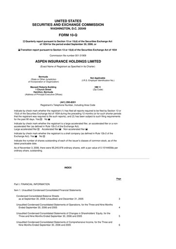 Thumbnail Aspen Insurance 10-Q Quarterly Report FY 