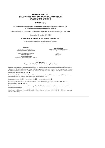 Thumbnail Aspen Insurance 10-Q Quarterly Report FY 