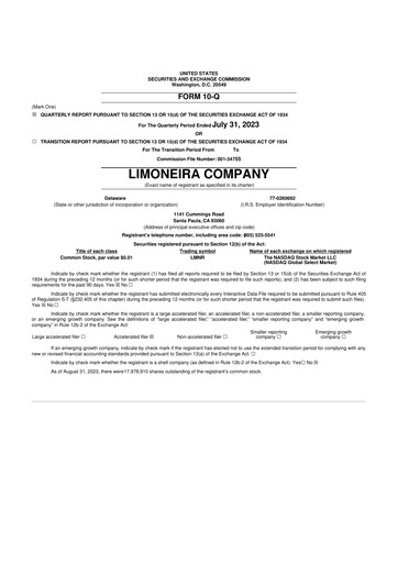 Thumbnail Limoneira
 10-Q Quarterly Report FY 